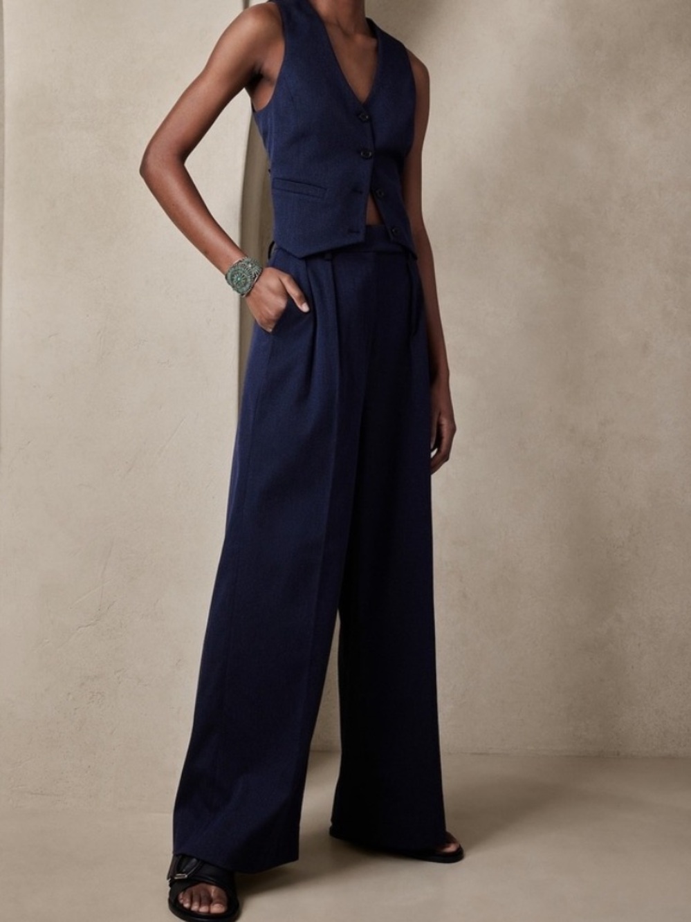 Banana Republic Navy Pleated Wide-Leg Trousers (Matching Suit top in closet)